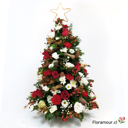 Bello árbol navideño de lujo, confeccionado con follajes finos, flores naturales y elementos rústicos de fantasía 68 cms. Solo Santiago